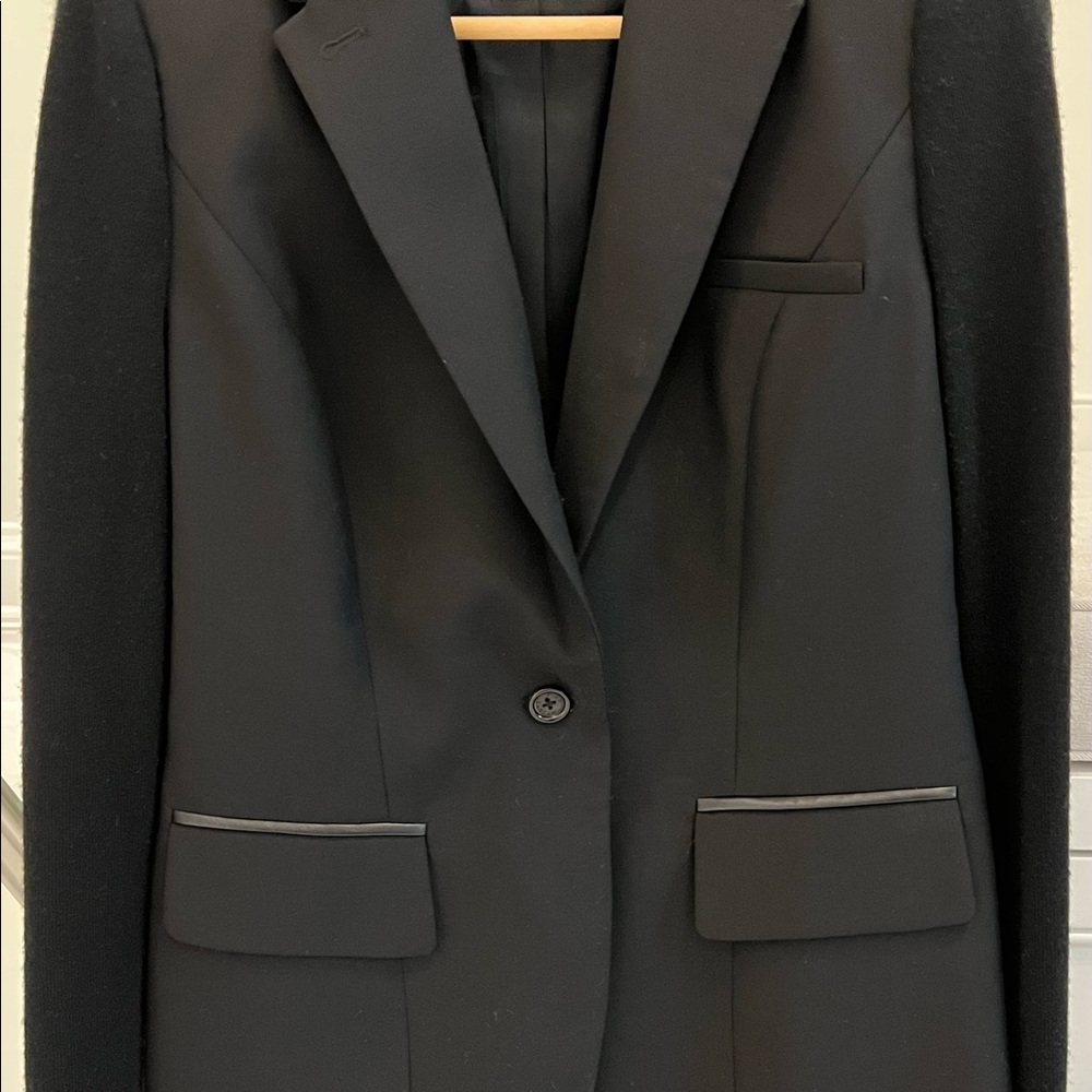 Pink Tartan Wool Sleeve Blazer with Faux Leather Accents - Size 4/34 - Picture 1 of 5